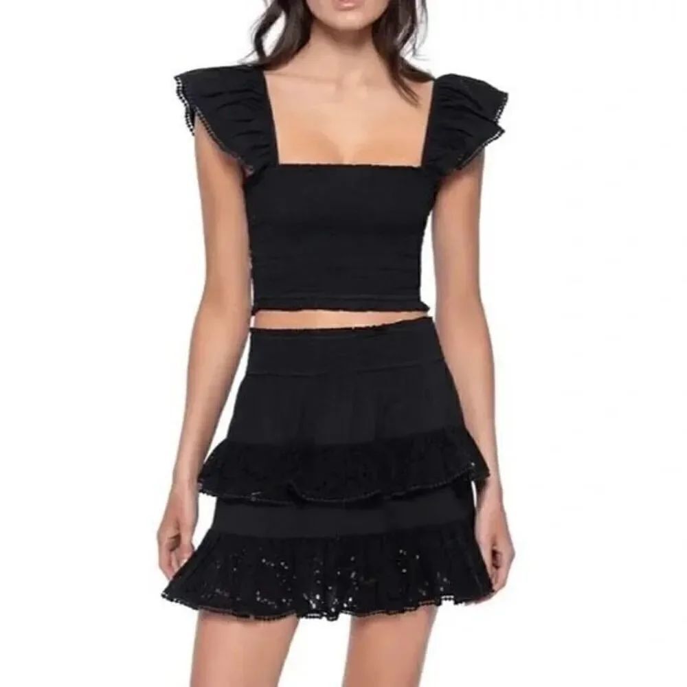 PQ Swim Midnight Ari Eyelet Top and Tired Mini Skirt NWT XS S (005)